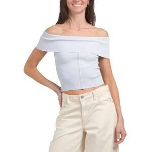 Tanya Taylor womens Off the Shoulder Zhuri Knit Top size Medium Ballad Blue $245